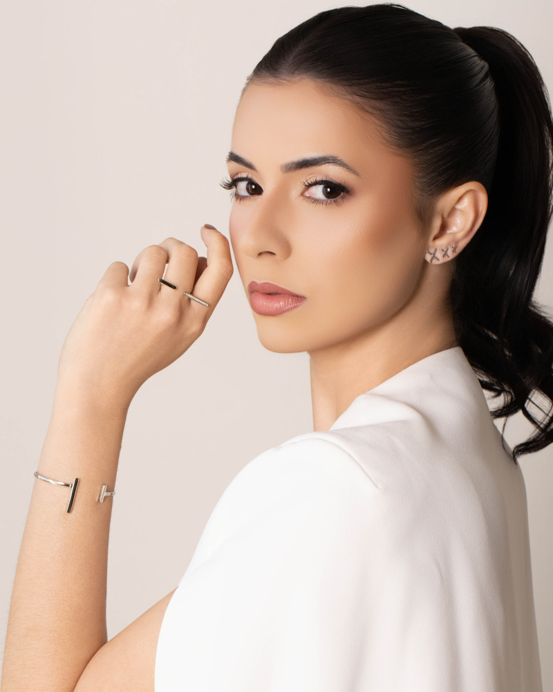 Bracelete Palitos Liso e Cravejado Cristal Ródio Branco