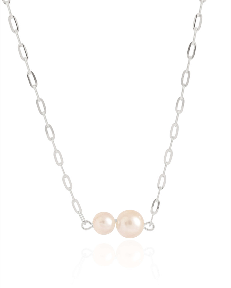 Choker Elos Pérolas Ródio Branco