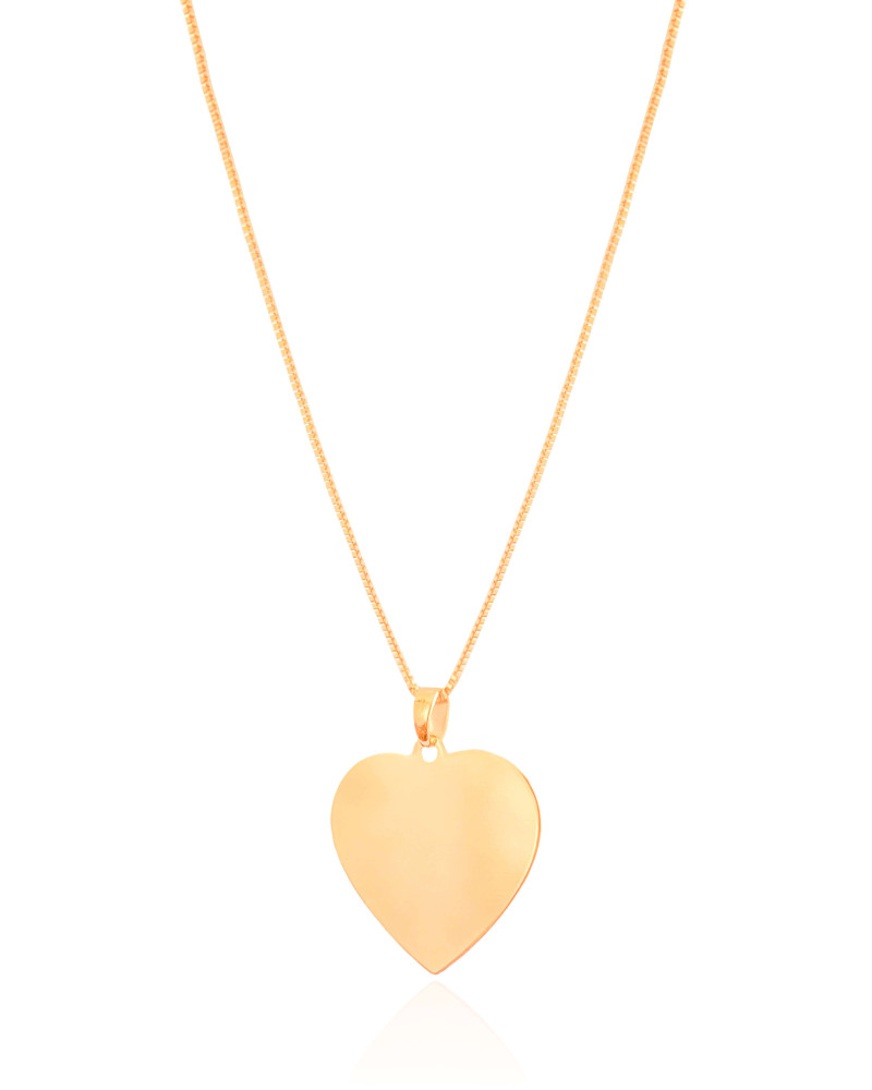 Gargantilha Veneziana Coração Flat Liso Banhado a Ouro 18K - 45 cm