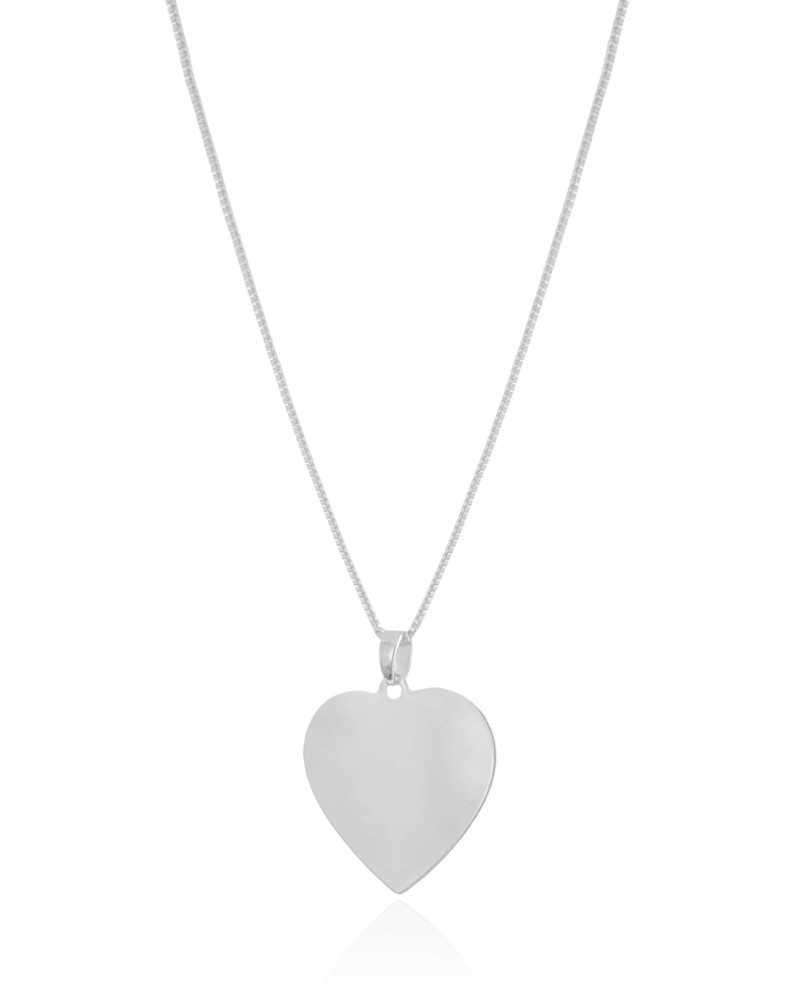 Gargantilha Veneziana Coração Flat Liso Ródio Branco - 45 cm