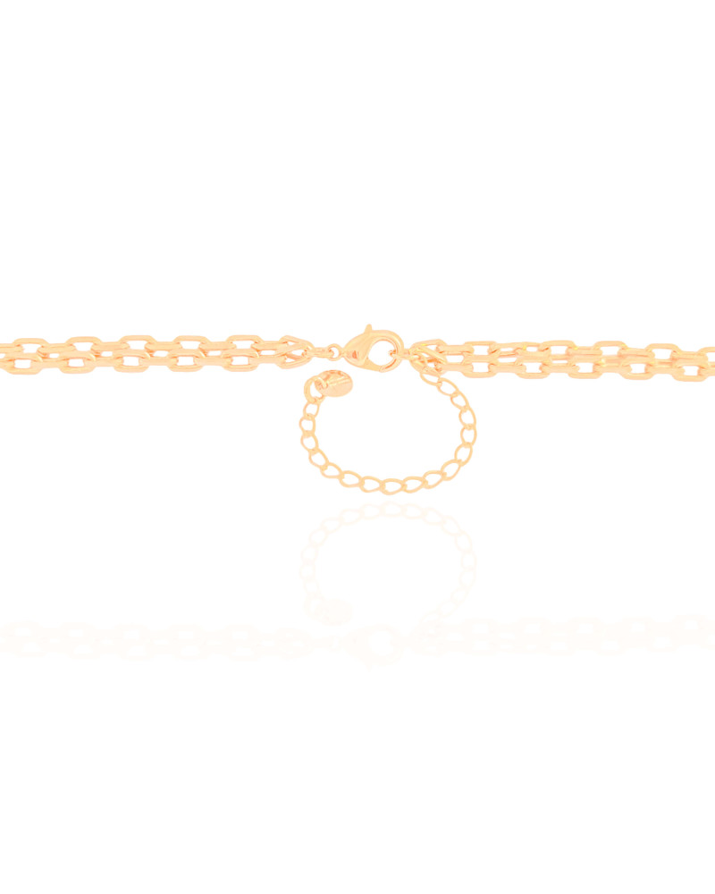 Gargantilha Gravata Dupla Elos Bola e Pérola Banhado a Ouro 18K