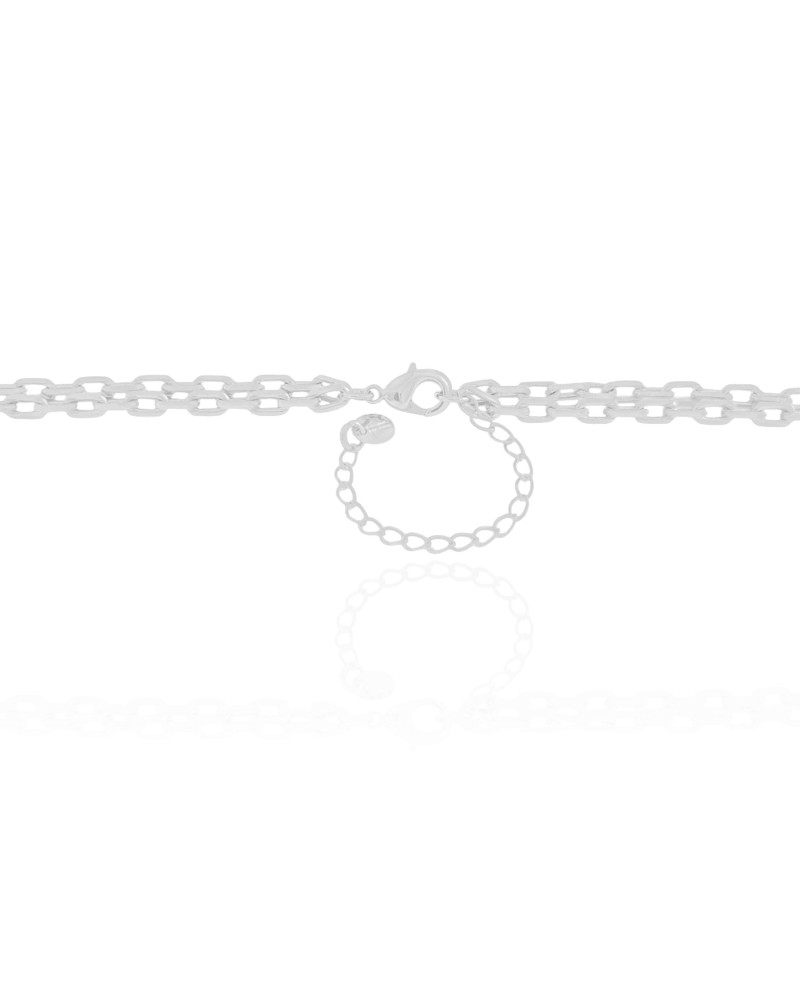 Gargantilha Gravata Dupla Elos Bola e Pérola Ródio Branco