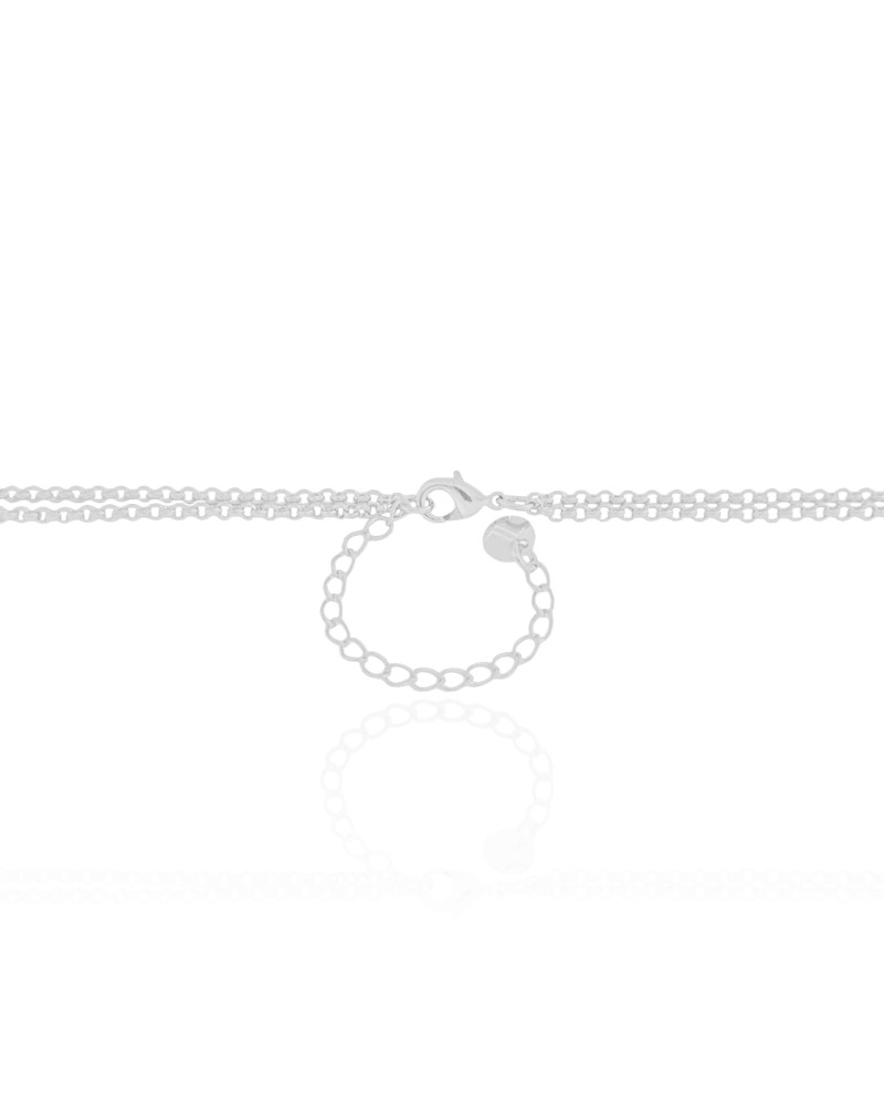 Gagantilha Gravata Dupla Pérolas e Bola Lisa Ródio Branco