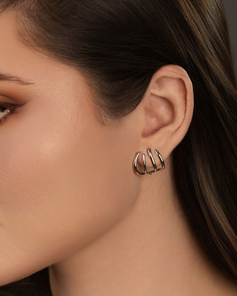 Brinco Filetes Lisos 1.5 cm Ródio Branco