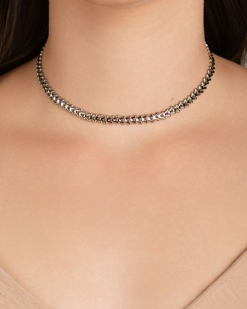 Choker Escamas 6 mm Ródio Branco