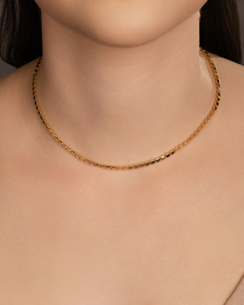 Choker Malha Quadrada 3 mm Banhado a Ouro 18K