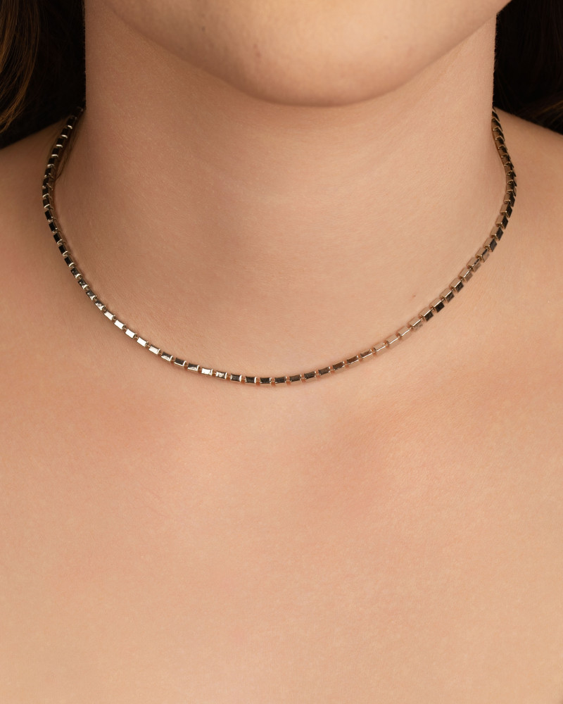 Choker Malha Quadrada 3 mm Ródio Branco