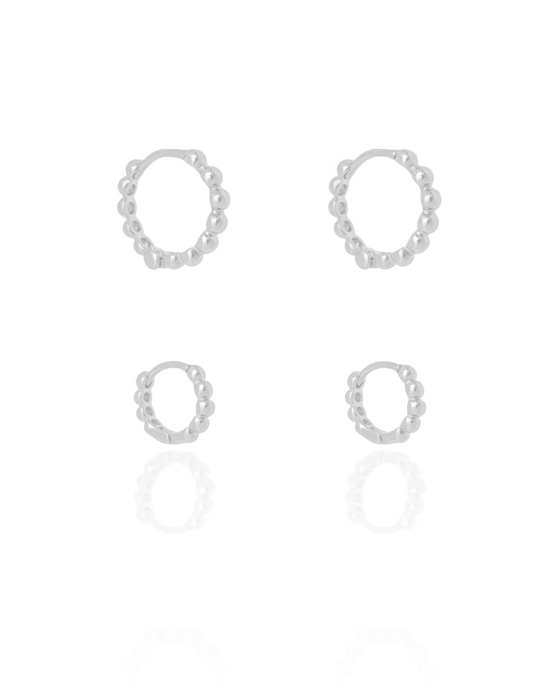 Dupla de Argolas Bolinhas Ródio Branco