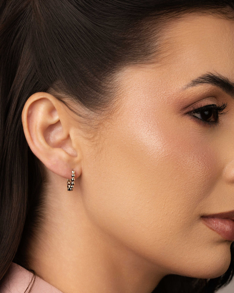 Dupla de Argolas Bolinhas Ródio Branco