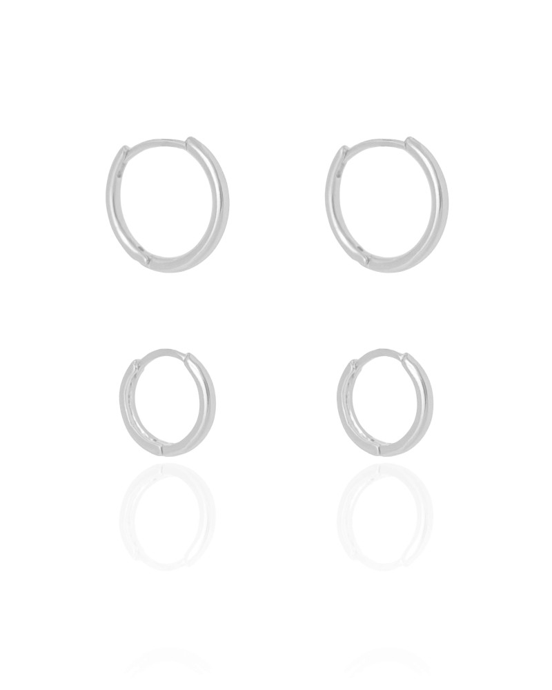 Dupla de Argolas Fio Lisas Ródio Branco