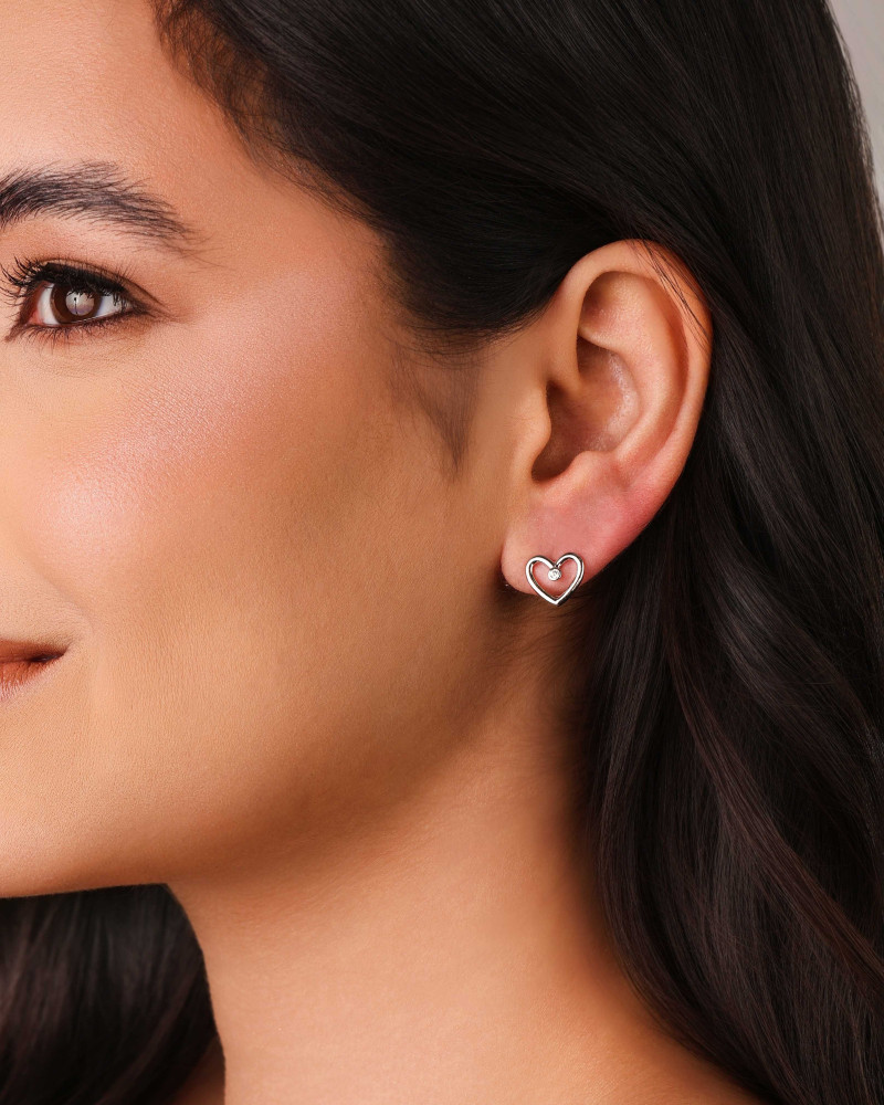 Brinco Coração Ponto de Luz Cristal 1.0 cm Ródio Branco