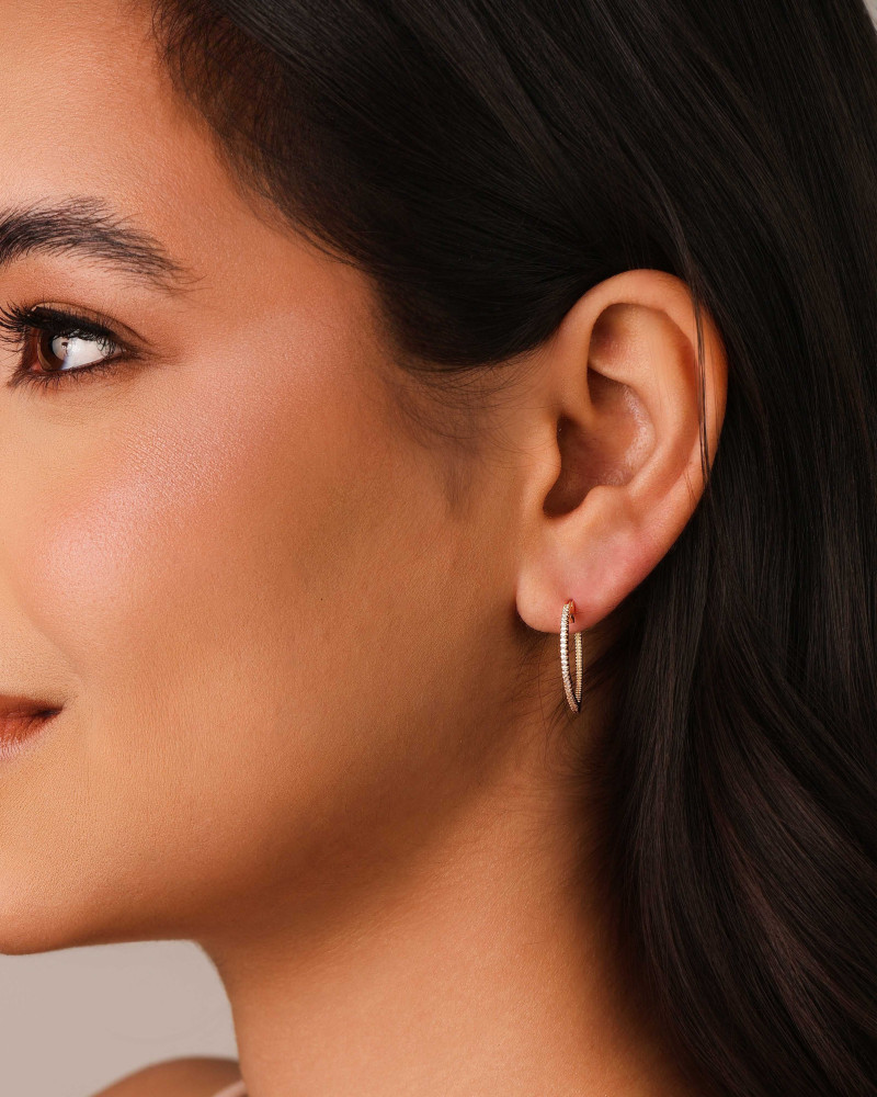 Brinco Argola Coração Cravejado Cristal 2.2 cm Banhado a Ouro 18K