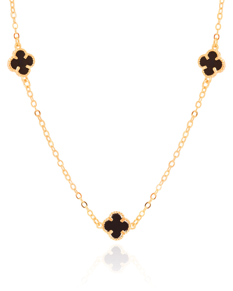 Choker Elos Trevos Tom Onix 1.0 cm Banhado a Ouro 18K