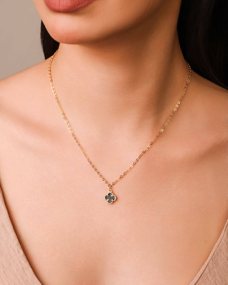 Gargantilha Elos Trevo Tom Onix Banhado a Ouro 18K - 40 cm