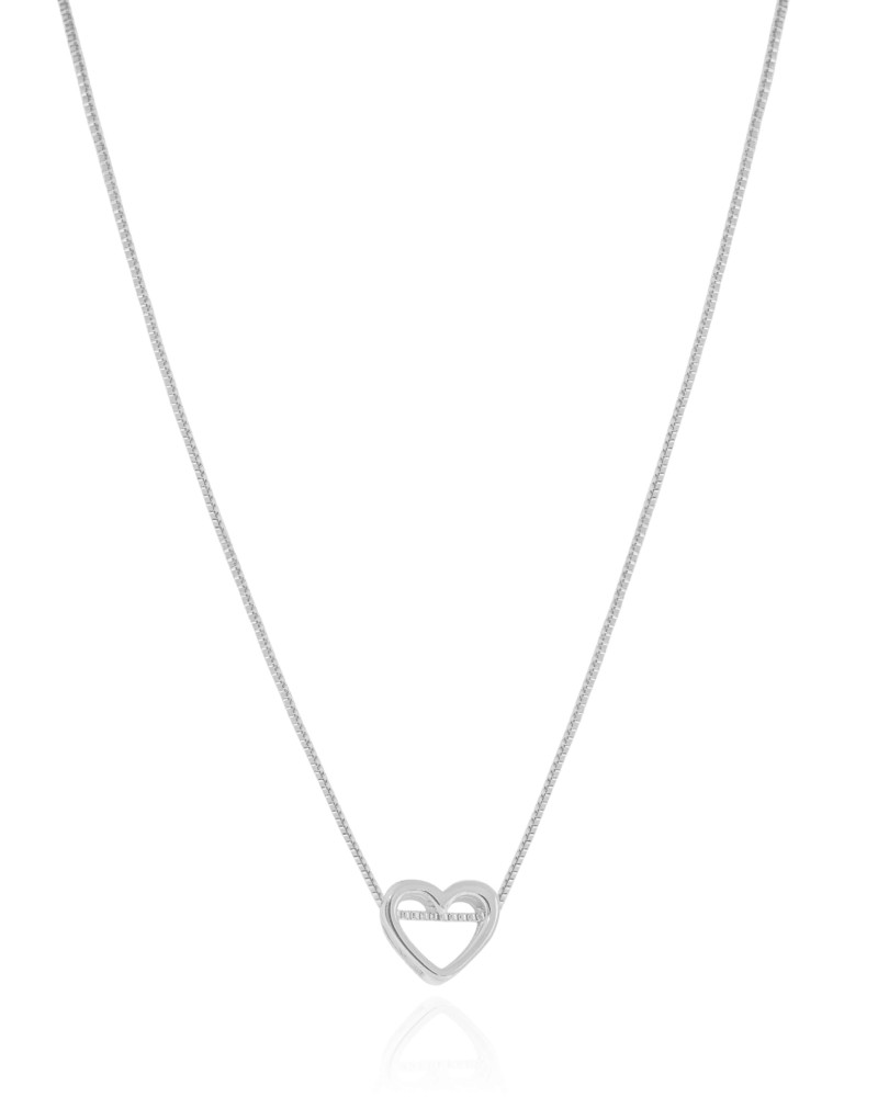 Gargantilha Veneziana Coração Vazado 1.0 cm Ródio Branco - 45 cm