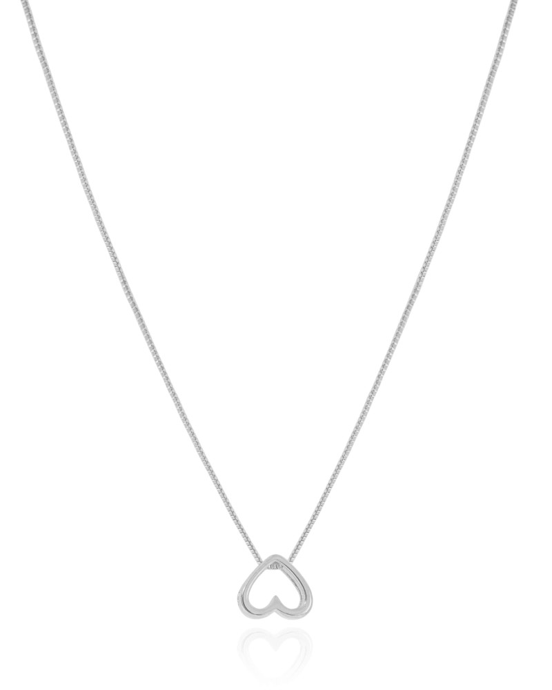 Gargantilha Veneziana Coração Vazado 1.0 cm Ródio Branco - 45 cm