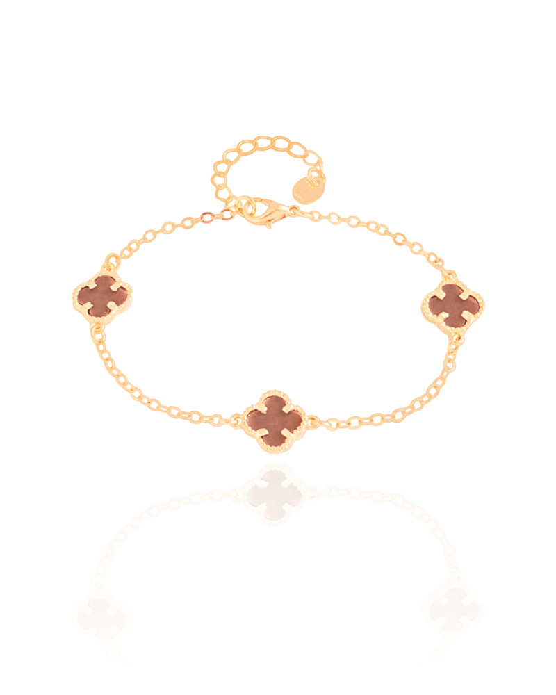 Pulseira Elos Trevos Tom Rubi Banhado a Ouro 18K