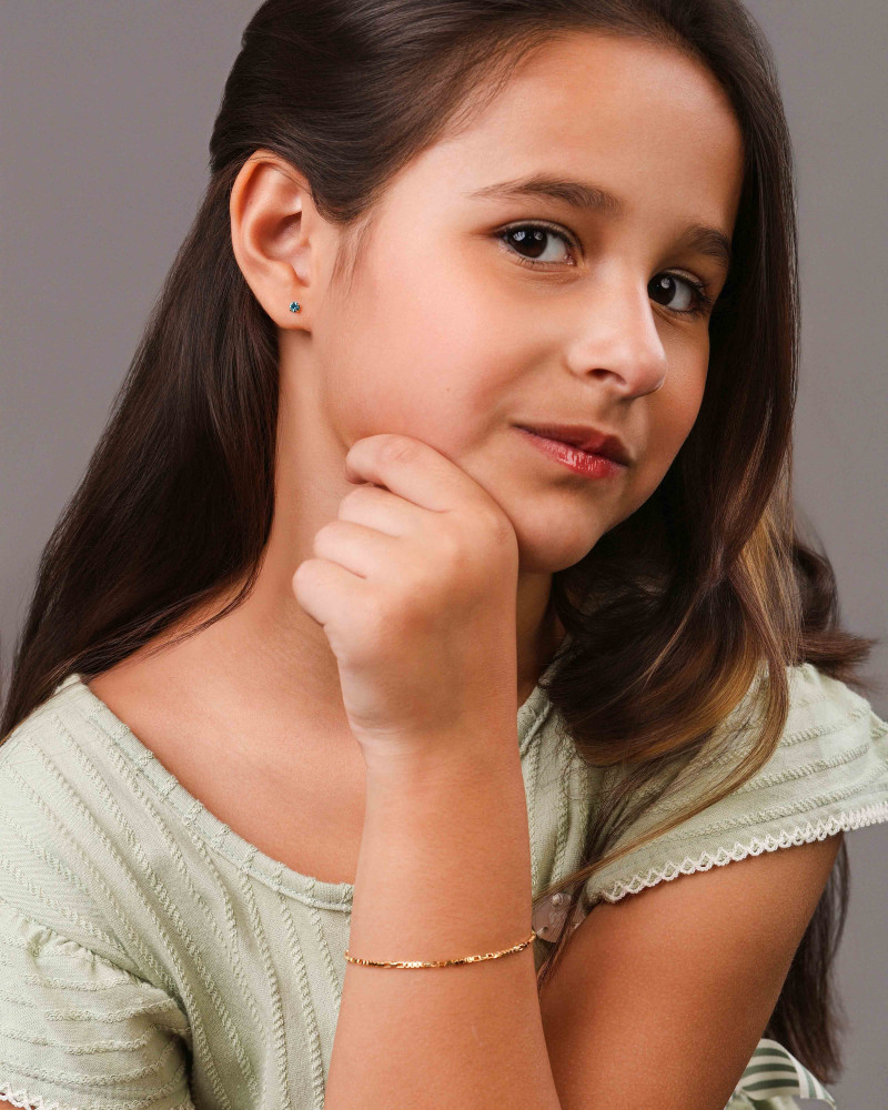 Brinco Infantil Ponto de Luz Safira Sky 3 mm Tarraxa Baby Banhado a Ouro 18K