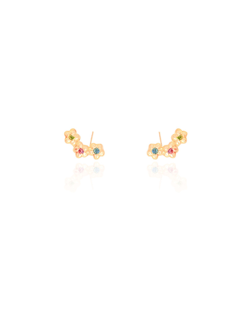 Ear Cuff Infantil Florzinhas Coloridas Banhado a Ouro 18K