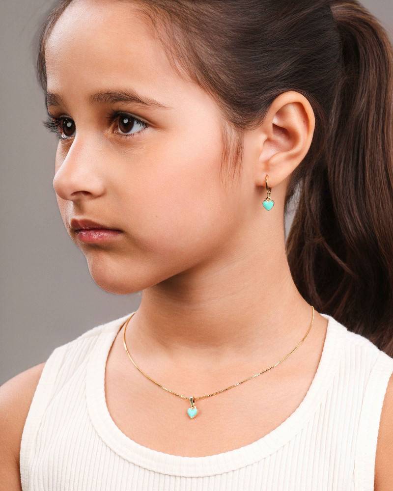 Brinco Infantil Argola Coração Verde 2.2 cm Banhado a Ouro 18K