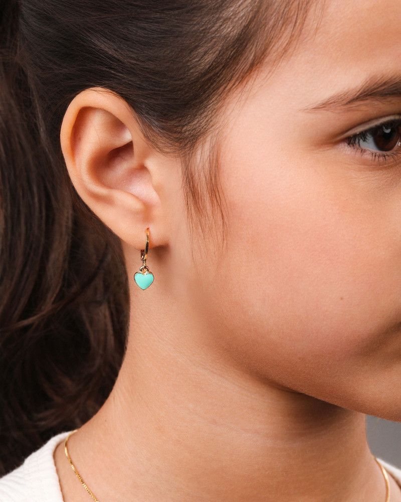 Brinco Infantil Argola Coração Verde 2.2 cm Banhado a Ouro 18K