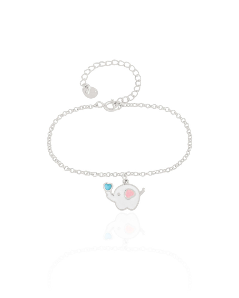 Pulseira Infantil Elos Elefante 1.0 cm Ródio Branco