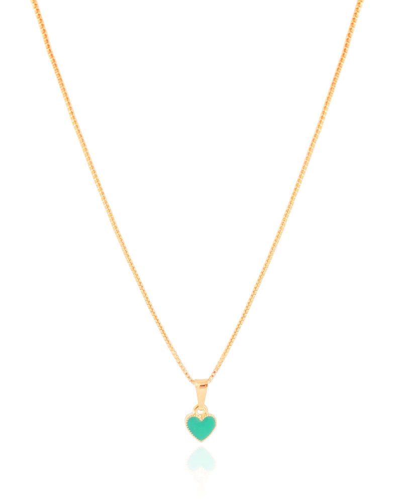 Gargantilha Infantil Coração Verde 7 mm Banhado a Ouro 18K - 35 cm