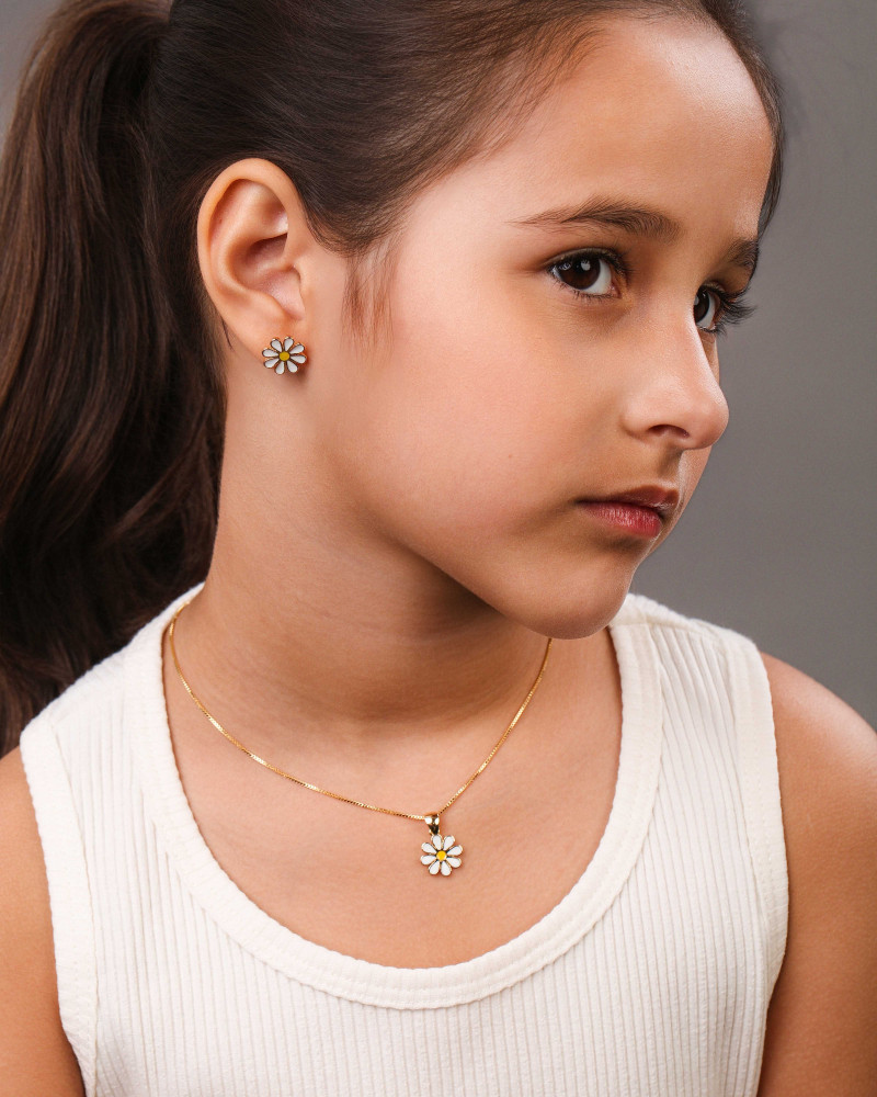 Gargantilha Infantil Flor Margarida 1.2 cm Banhado a Ouro 18K - 35 cm