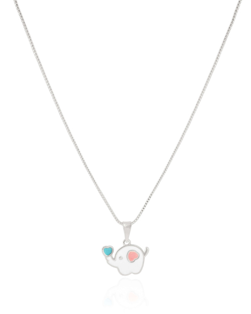 Gargantilha Infantil Elefante 1.0 cm Ródio Branco - 35 cm