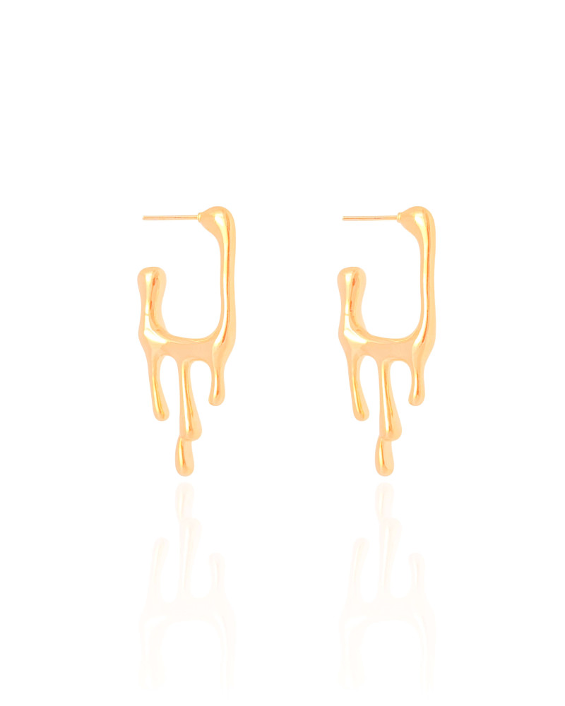 Brinco Argola Quadrada Lisa Derretida 3.5 cm Banhado a Ouro 18K