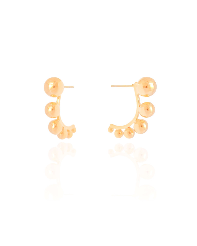 Brinco Palito Curvado Bolas Lisas Banhado a Ouro 18K