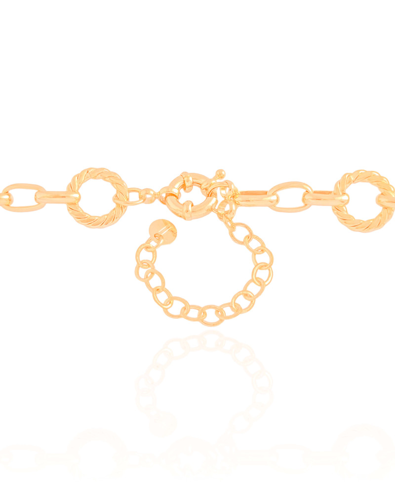 Gargantilha Elos Redondos Detalhados 1.3 Cm Banhado a Ouro 18K - 40 cm