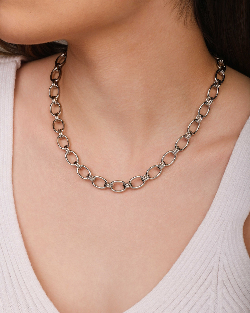 Gargantilha Elos Ovais 9 mm Ródio Branco - 40 cm