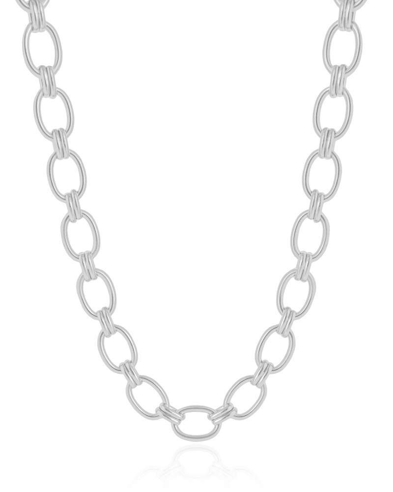 Gargantilha Elos Ovais 9 mm Ródio Branco - 40 cm