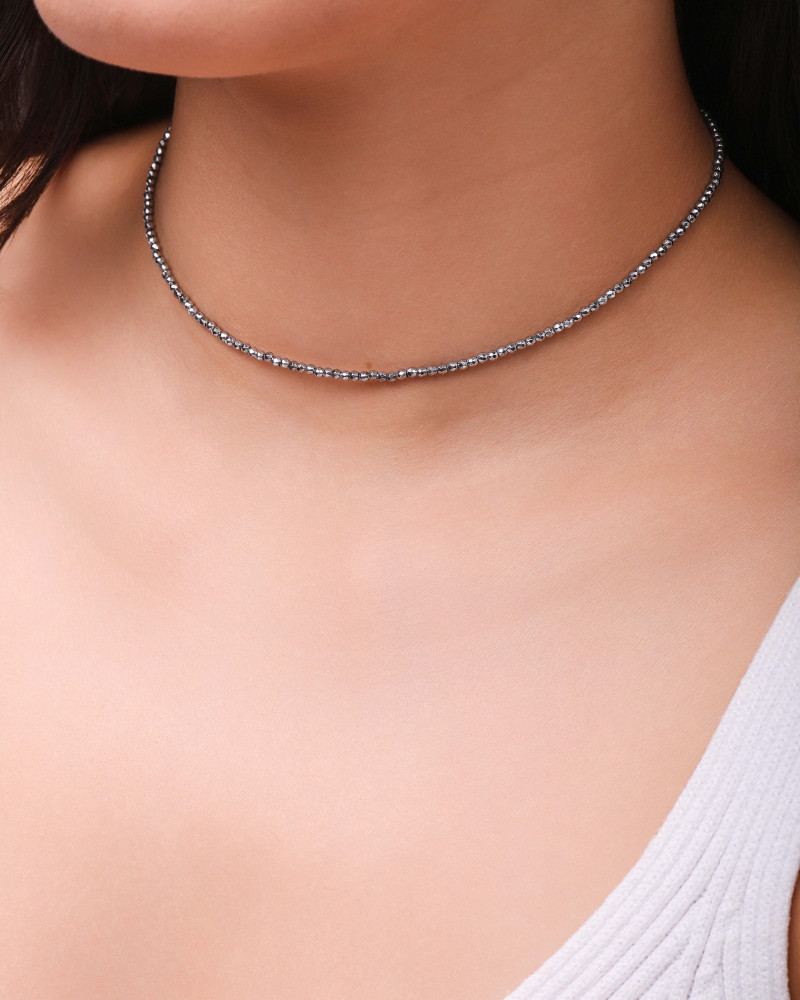 Choker Hematita Prateada 2 mm Ródio Branco