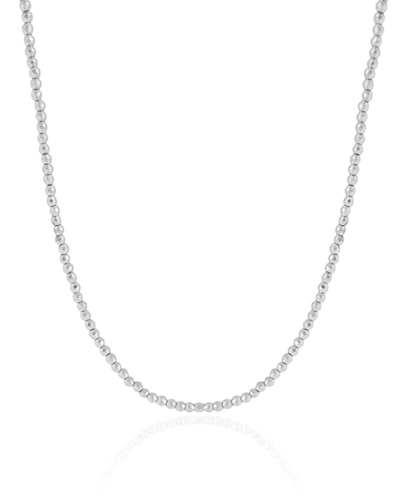 Choker Hematita Prateada 2 mm Ródio Branco