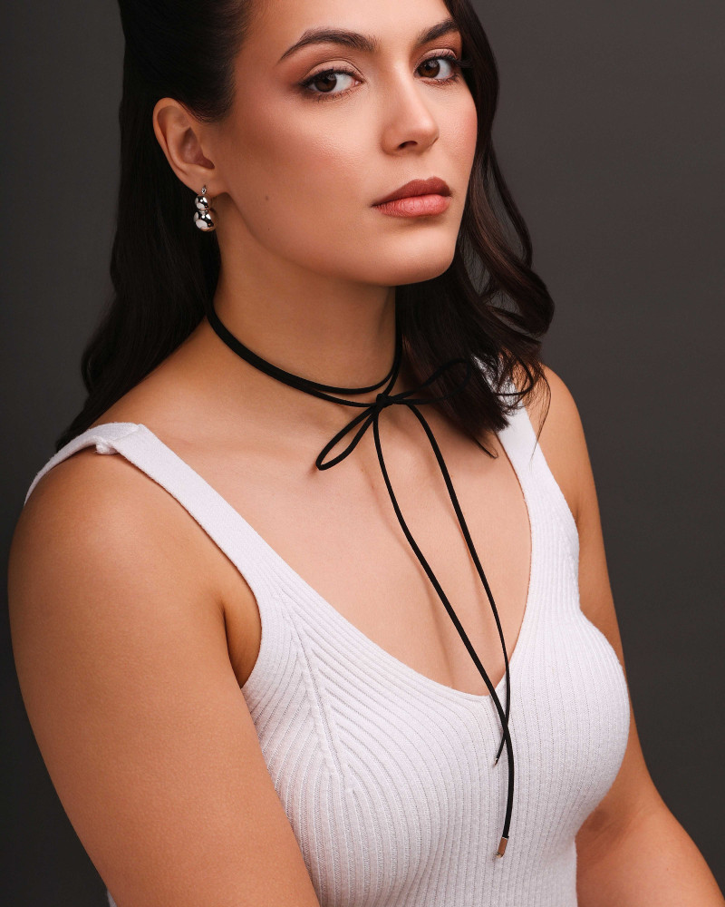 Cordão Camurça Preta Retângulo 4 mm Ródio Branco - 1,5 m