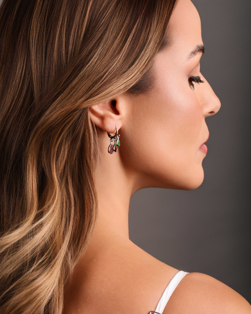 Brinco Argola Click Gotas Coloridas 2.5 cm Ródio Branco