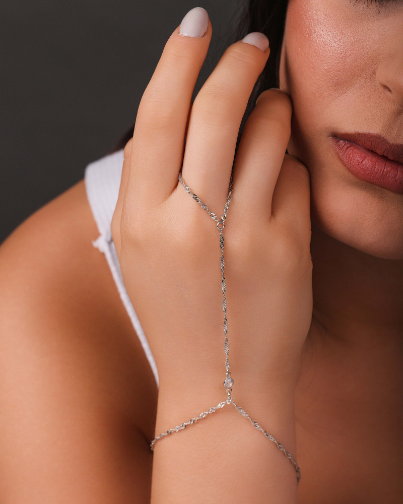 Pulseira Hand Chain Singapura 2 mm Ródio Branco