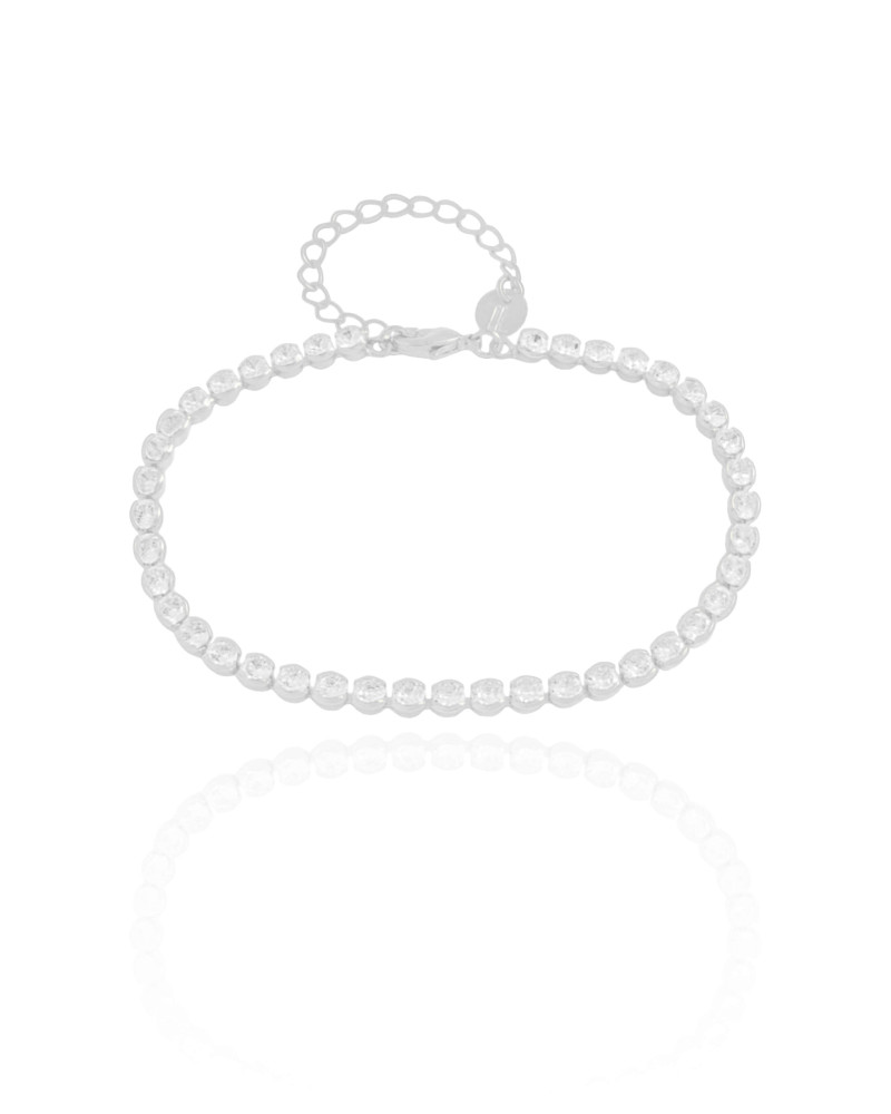 Pulseira Riviera Cravação Inglesa Cristal 3 mm Ródio Branco