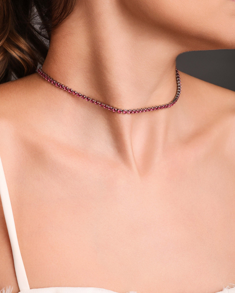 Choker Riviera Fuchsia 3 mm Ródio Branco