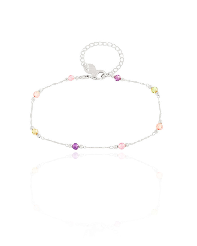 Pulseira Elos Cristais Coloridos Ródio Branco