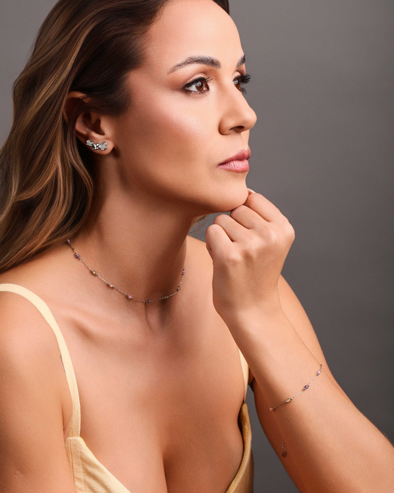 Choker Elos Cristais Coloridos 3 mm Ródio Branco