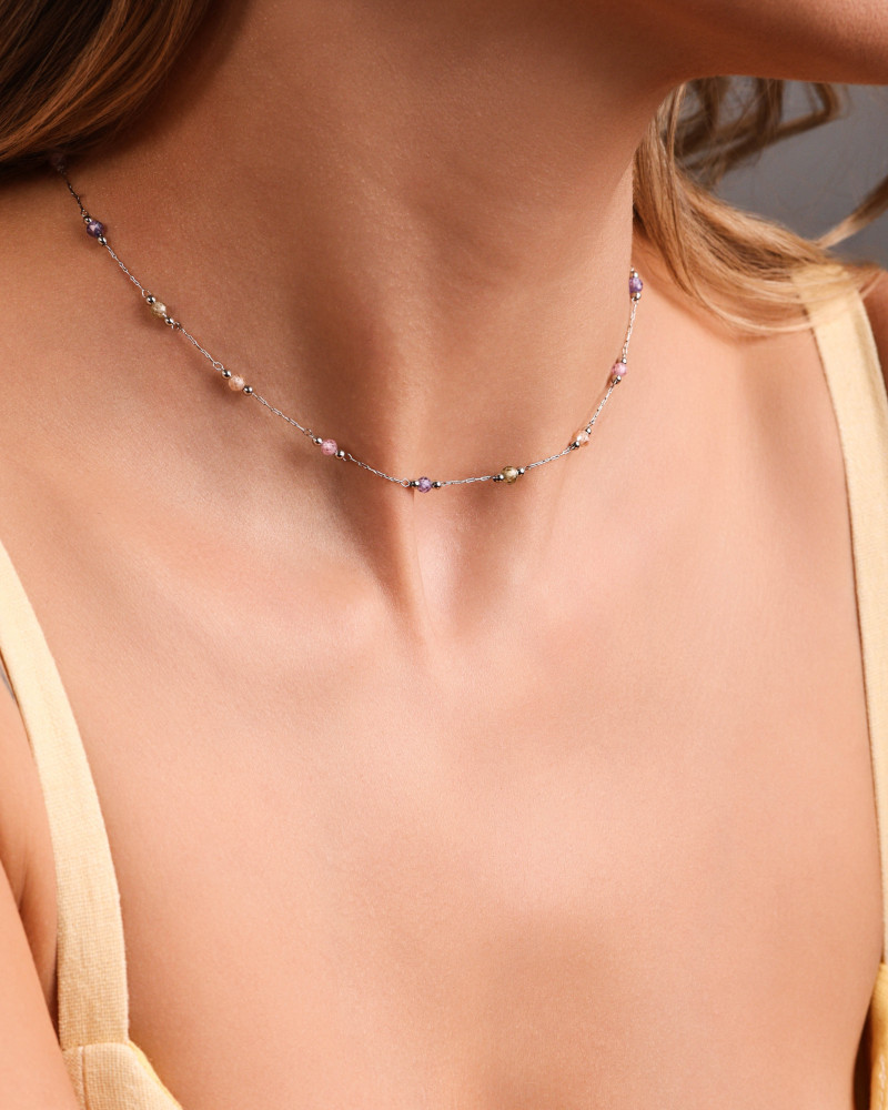 Choker Elos Cristais Coloridos 3 mm Ródio Branco