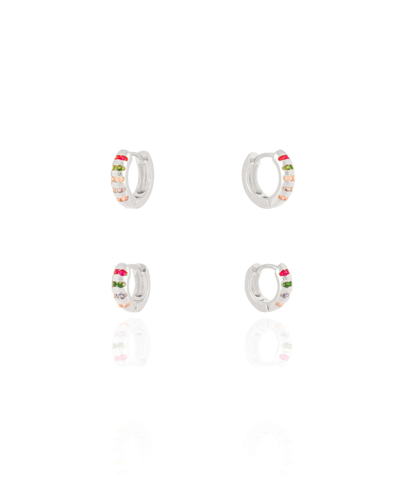 Dupla de Argolas Pontos de Luz Coloridos Ródio Branco