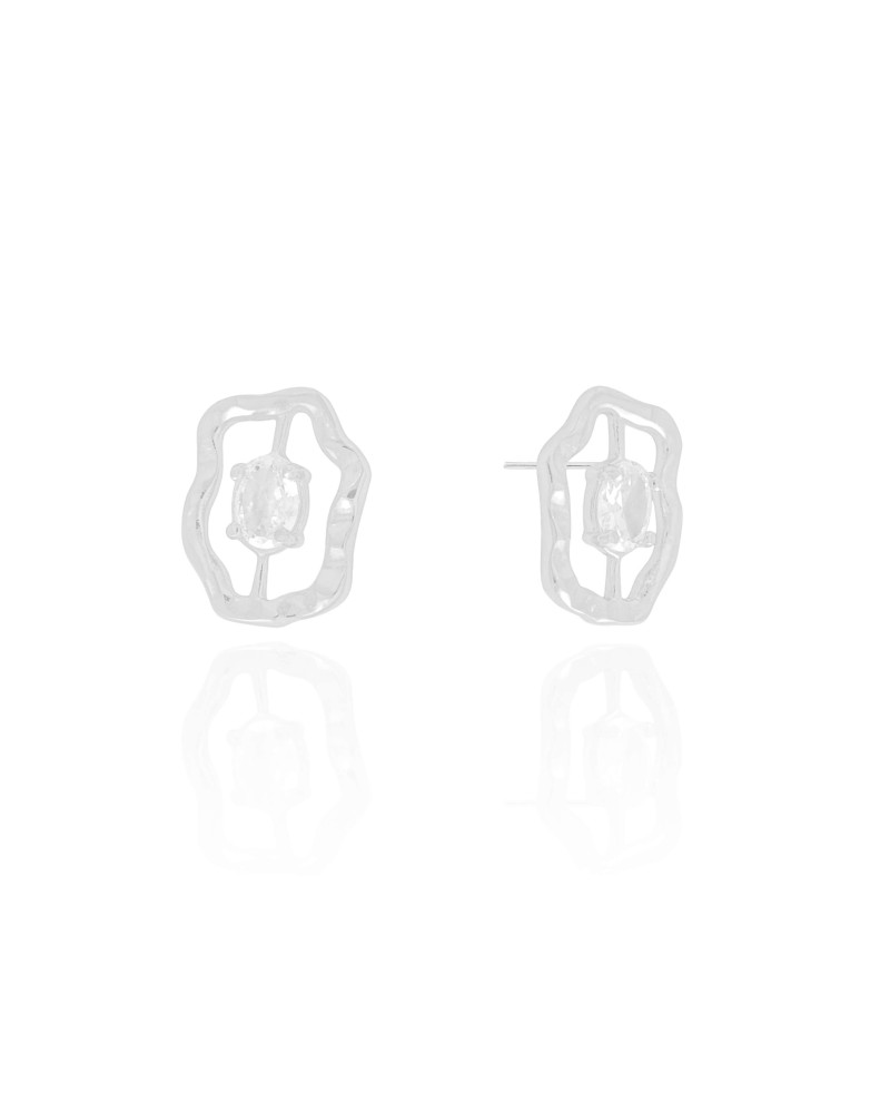 Brinco Orgânico Ponto de Luz Oval Cristal Ródio Branco