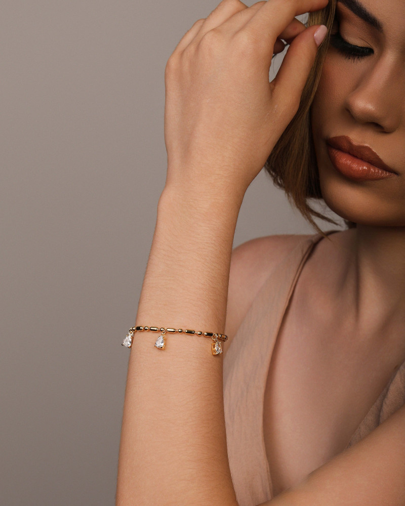 Pulseira Gomos Gotas Cristal Banhado a Ouro 18K