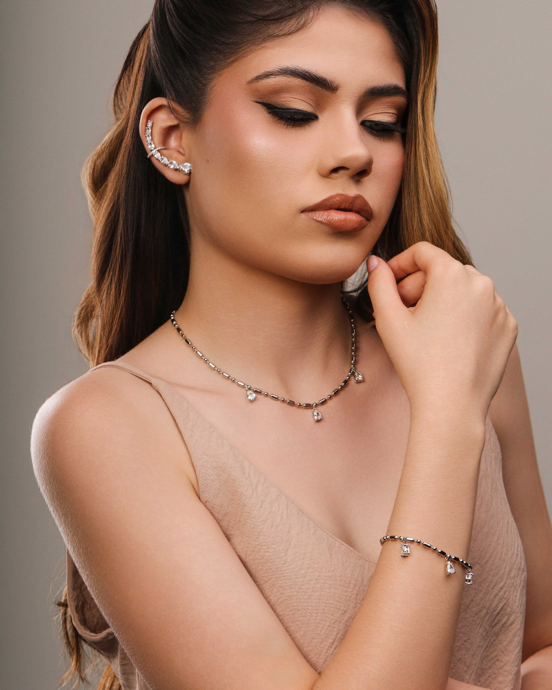 Pulseira Gomos Gotas Cristal Ródio Branco