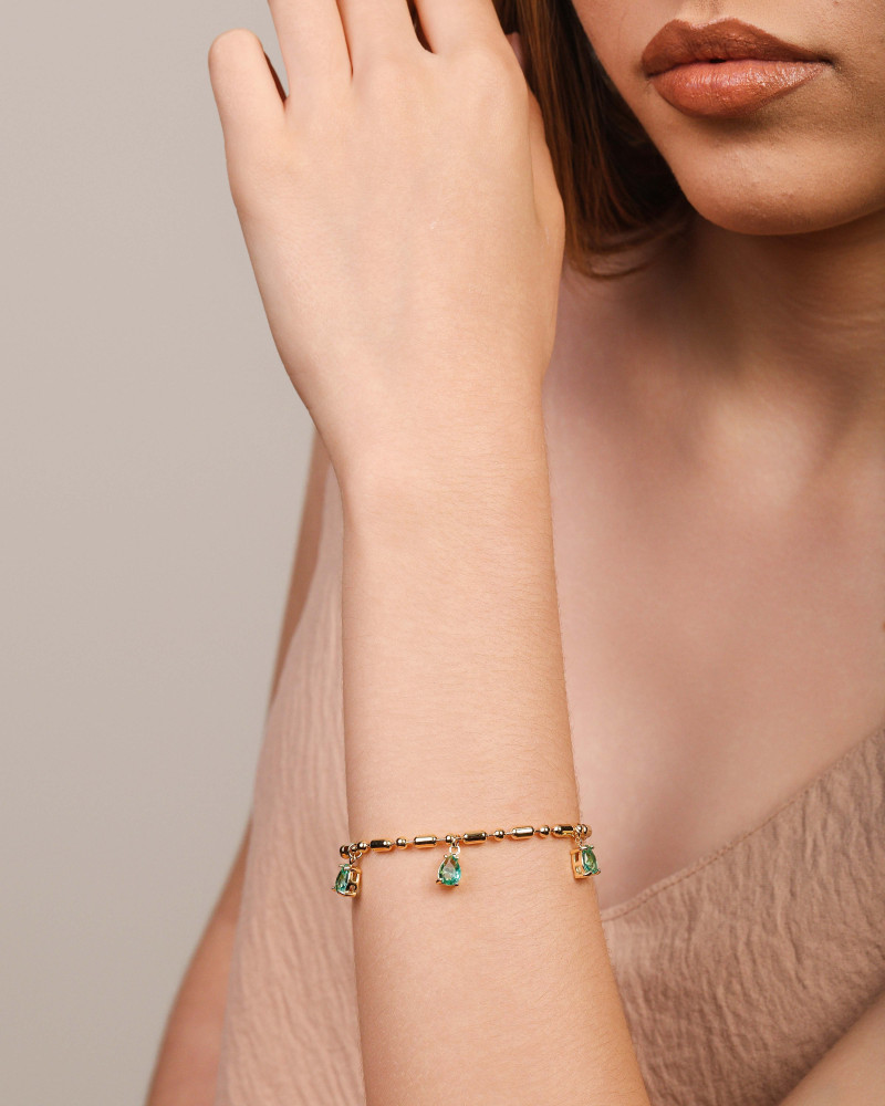 Pulseira Gomos Gotas Turmalina Banhado a Ouro 18K