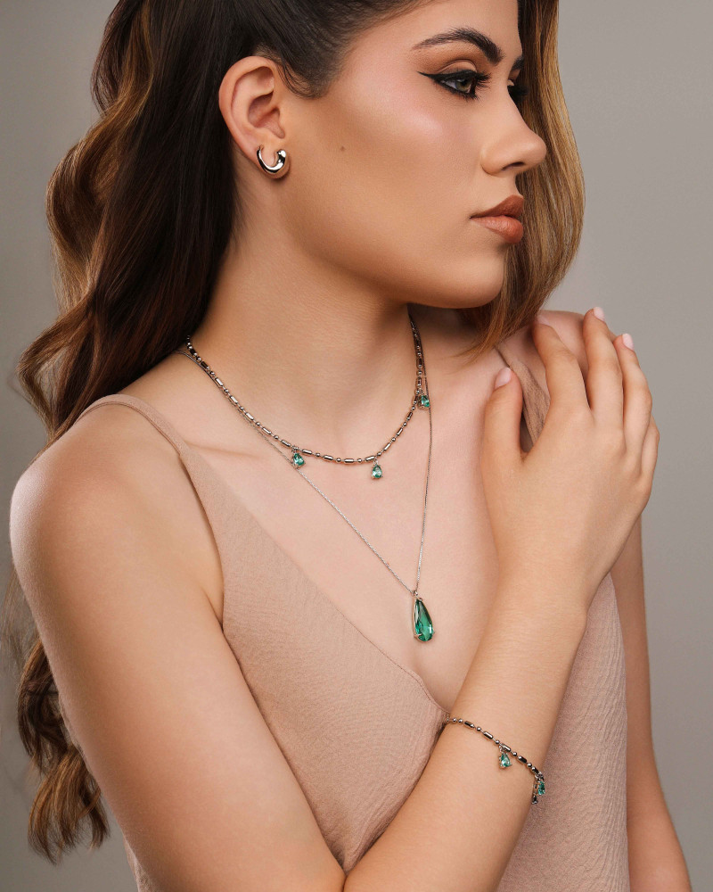 Pulseira Gomos Gotas Turmalina Ródio Branco